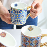 Creative Morocco Ceramic Mug with Gold Handle Luxury Style Mug Cup Couple Breakfast Ceramic Drinkware Coffee Cup