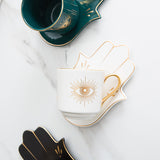 Turkish Blue Eyes Luxury Coffee Cups and Saucer Set With Hand and Skirt Shape Dish for Creative Girl Gift