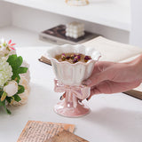 INS Girl Heart Ceramic Cup Japanese Bow Ice Cream Mug Creative Flower Cup Tall Dessert Mug for Tea for Business Gifts