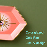 Europe Ceramic Jewelry Dish Cute Eye Plates Decoration Crafts for Home Trinket Small Ring Jewelry Display Tray Gold