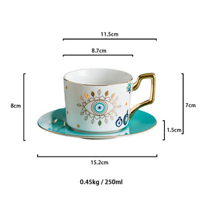Nordic Luxury Evil Eyes Ceramic Cup and Saucer Set Modern Design Afternoon Tea Turkish Coffee Cup Saucer Set